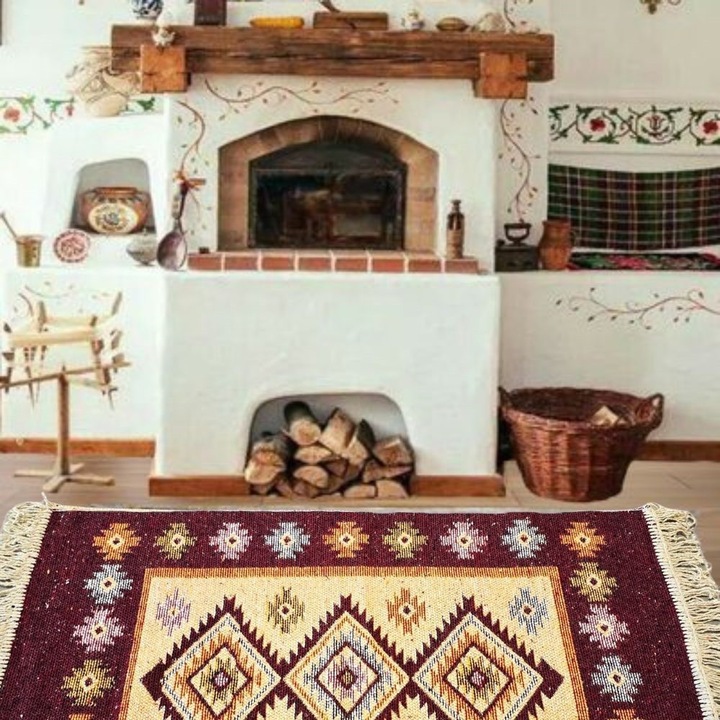 Covor tesut - Decor traditional, 60x90 cm, fond bordo si nuante de crem – 02