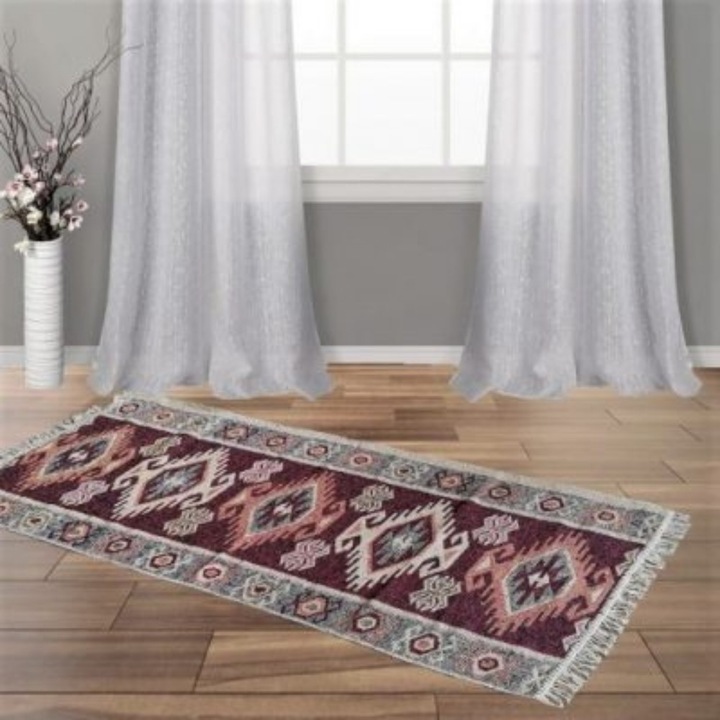 Covor tesut - Decor traditional, 60x90 cm, fond maro si nuante de crem – 03
