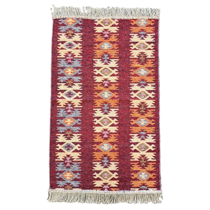 Covor tesut - Decor traditional, 60x90 cm, fond bordo si nuante de crem – 08