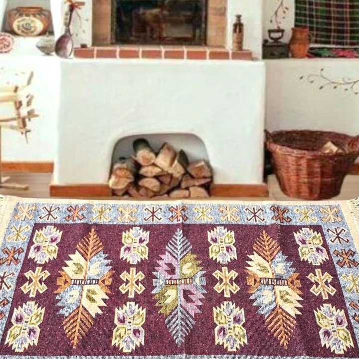 Covor tesut - Decor traditional, 60x90 cm, fond maro si nuante de crem – 011