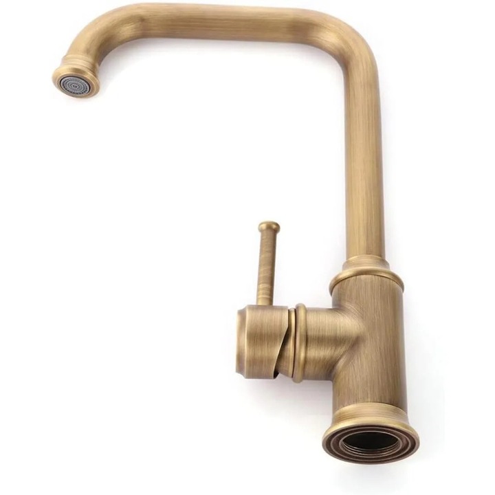 Fürdőszobai csaptelep, Mosdó csaptelep, Egykaros, Forgatható kifolyócső, Magasság 25 cm, Pultra szerelhető, Sárgaréz, Bronz
