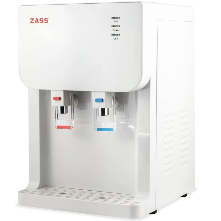 Zass vízadagoló, szűrőrendszerrel és vízhálózati csatlakozással, fűtési teljesítmény 500 W, hűtési teljesítmény 60 W, LED jelzőfények meleg és hideg vízhez, automata termosztát, fehér