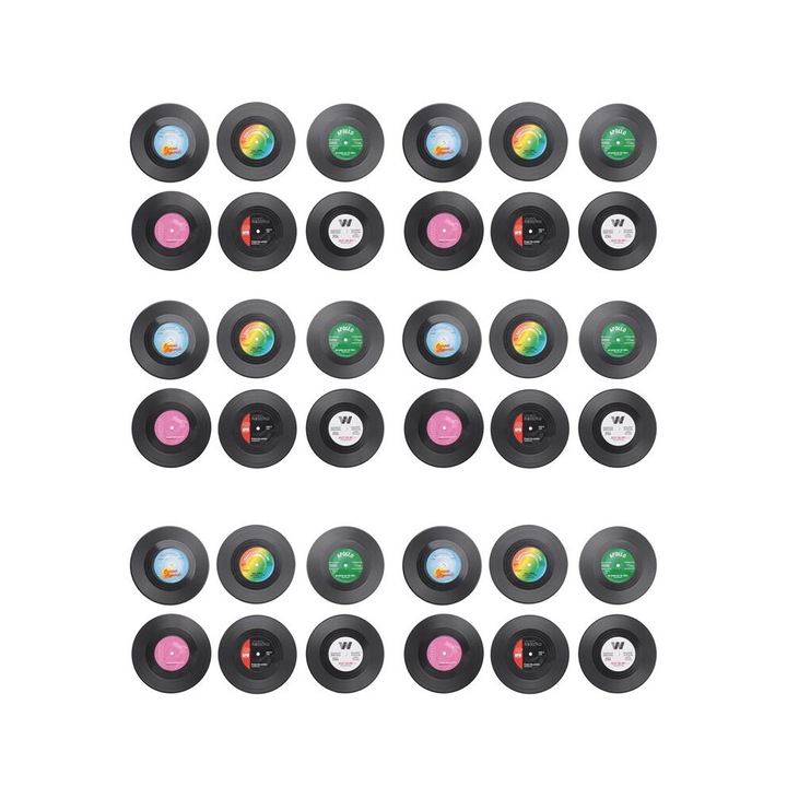 36 db retro vinyl lemez alátét szett, többszínű, 10.7cm átmérő