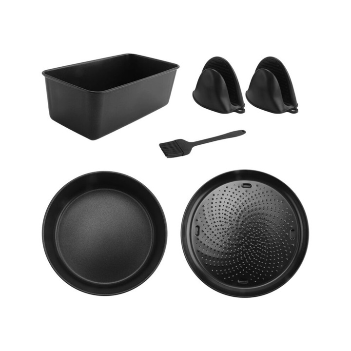 Set accesorii copt pentru friteuza aer 6.5QT 8QT, negru, inox, 3 tavi 2 manusi 1 perie