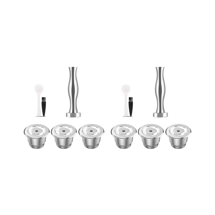 Capsule cafea reincarcabile, inox, set 6 buc, argintiu, 1.35oz