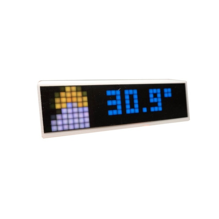 LED dekorációs óra, kriptovaluta és időjárás kijelző, fehér, 15.4x4.6x3.5cm