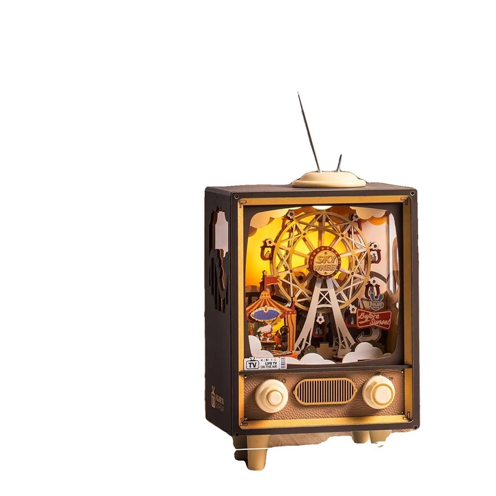 3D fa puzzle zenélő doboz, forgó körhinta, hangulatvilágítás, 17.7x14.2x41.4cm