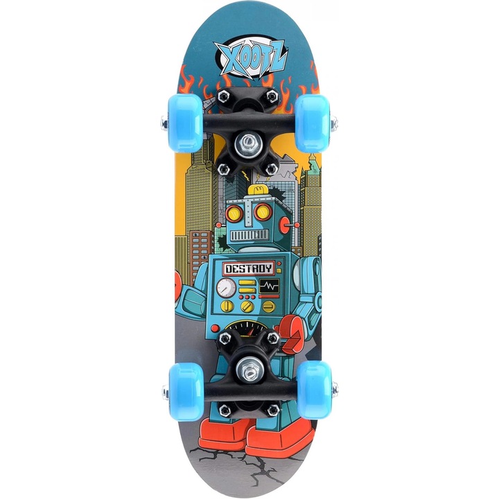 Mini Skateboard pentru Copii Xootz, Lemn de Artar, Model Destroy, 43 cm, Multicolor