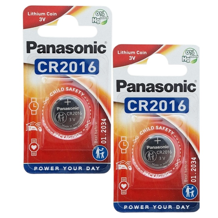 Set 2 bucati Blister baterii CR2016, Litiu, 3V, Panasonic