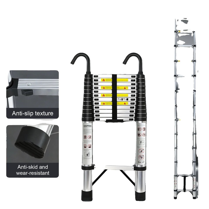 Scara telescopica 5.1m, otel inoxidabil, retractabila, cu carlig