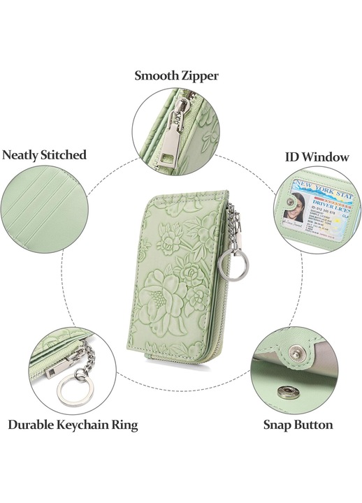 Portofel dama mic, piele vegana, blocare RFID, buzunar cu fermoar, 14x9x2cm