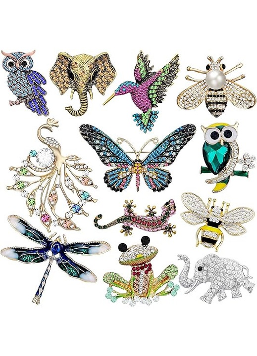 Set de 12 brose pentru femei, cu cristale, stiluri diferite, bijuterii dama