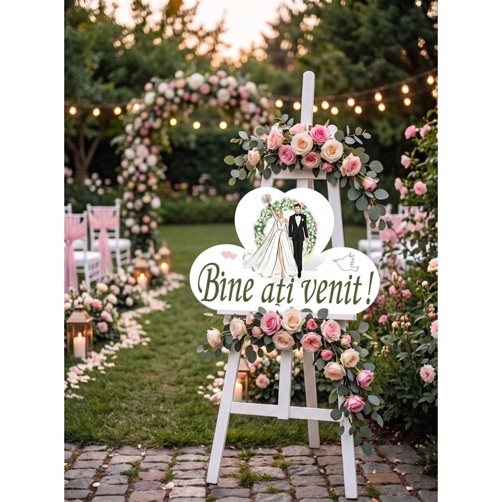 Panou de Bun Venit pentru Nunta – Design Romantic si Elegant, 83x49 cm