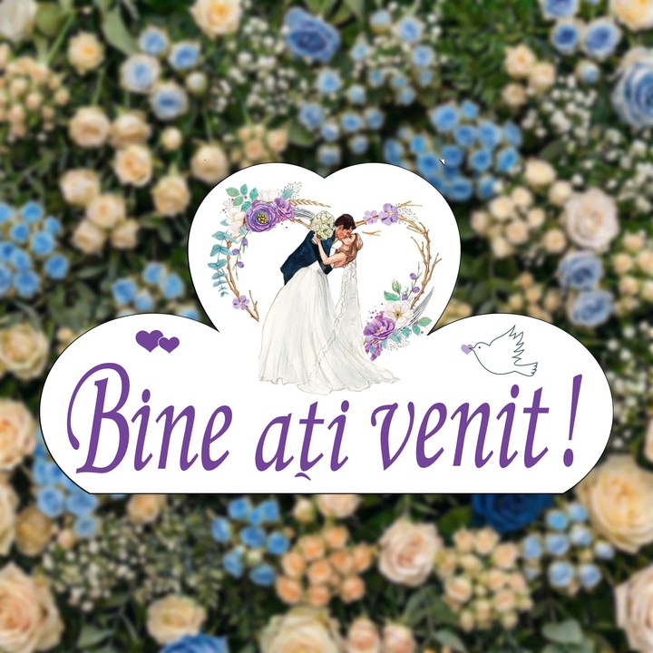 Panou Decorativ pentru Nunta cu Design Romantic si Inimi Impletite, 83x49 cm