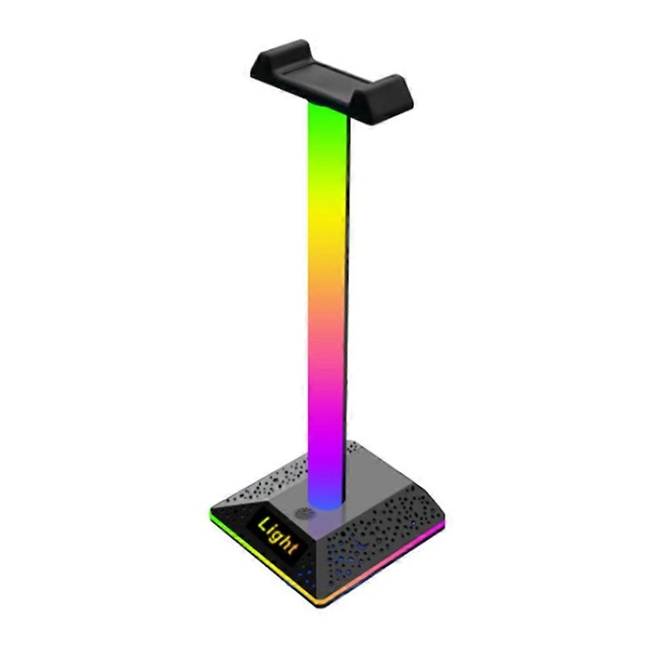 RGB gamer fejhallgató tartó, színes világítás, stabil, 28x11cm