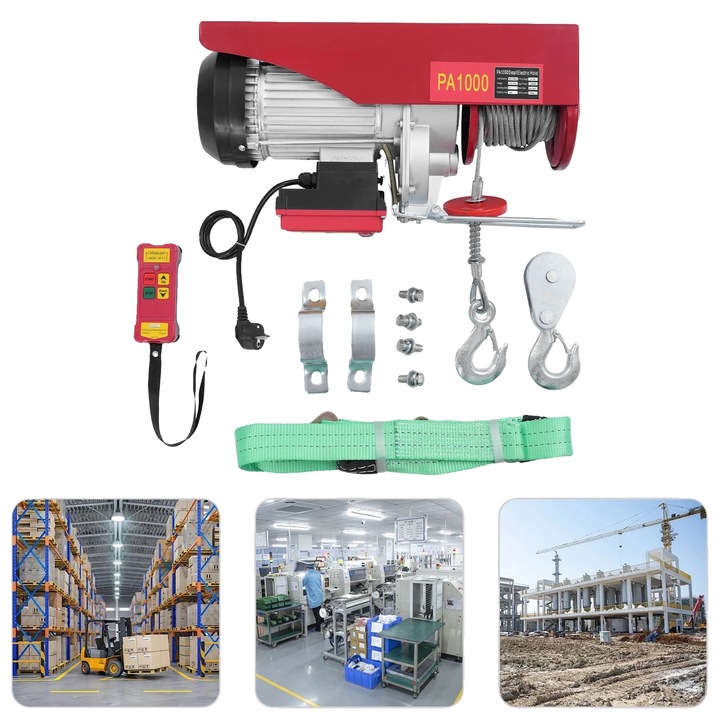 Macara electrica, 1000 kg, telecomanda wireless, rosu, 47x16.5x17 cm