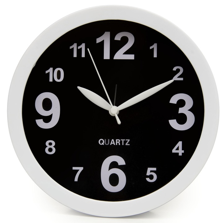 Ceas de masa si perete cu alarma, sonorh, afisaj analog, 15 cm, alimentare 1xAA, Alb