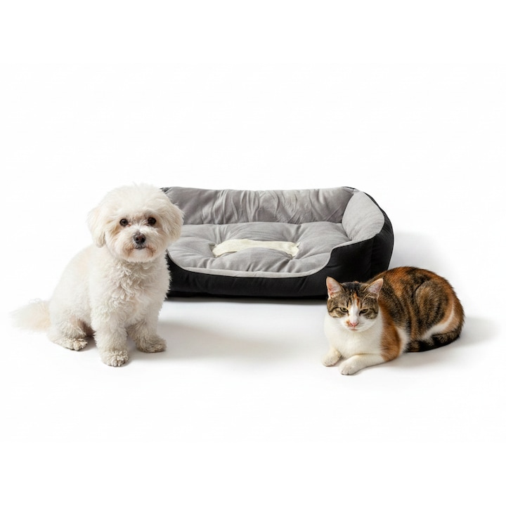 Patut pentru animale AVERRA®, material moale, pentru pisici si caini de talie mica, baza antiderapanta, gri, 60x45 cm