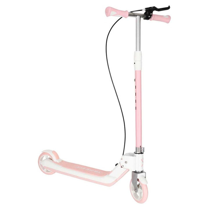 Trotineta pliabila pentru copii, 2 roti cu iluminare LED, frana de mana si picior, reglabila pe inaltime, maxim 100 kg, 73x36x94 cm, roz si alb