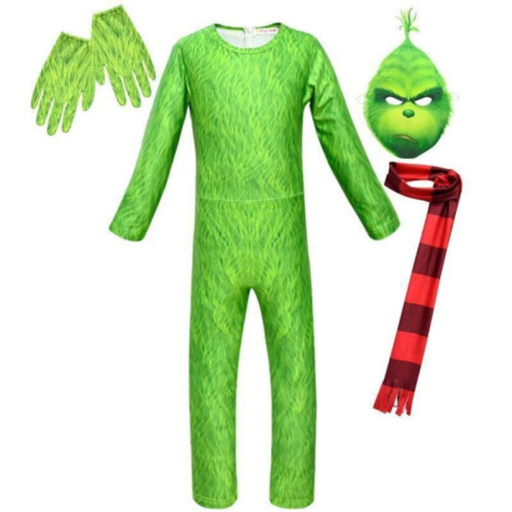 Costum copii Grinch set 4 piese verde 6-13 ani