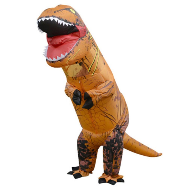 Costum gonflabil dinozaur T-Rex, marimi copii si adulti, poliester, multicolor, 120-190cm