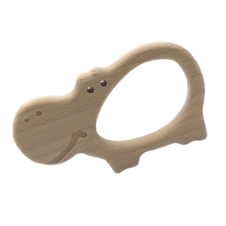 Jucarie dentitie lemn, set 2 piese, khaki, 10x5cm