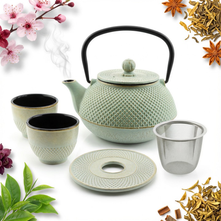 Set ceainic si 2 cani din fonta Sklep sokomedica 0,8L verde 100ml 13,4x1,6cm
