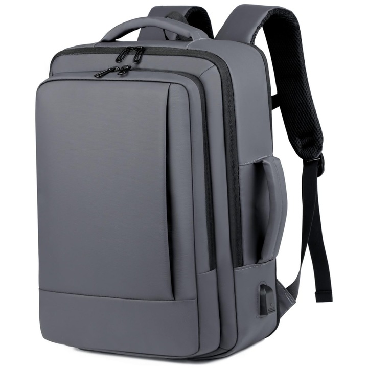 Rucsac laptop, 17 inch, extensibil, rezistent la apa, pentru calatorii de afaceri sau vacante, design minimalist, spatios, unisex, OUYLAF, gri