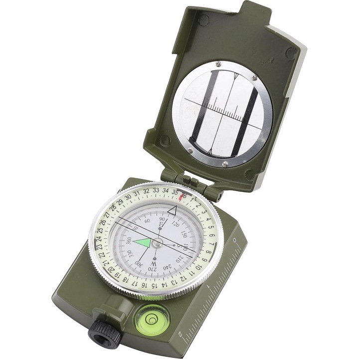 Военен водоустойчив компас с леща и армейско зелено осветление