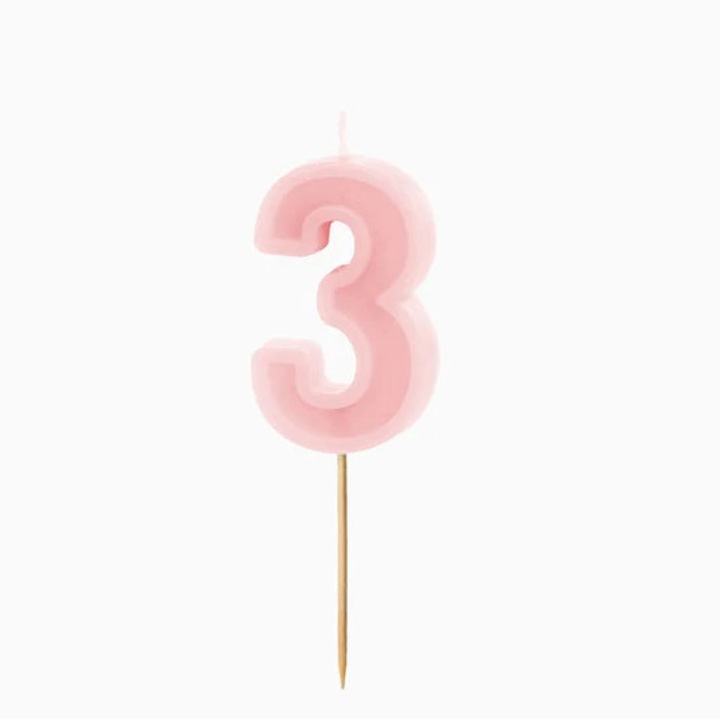 Lumanare cifra 3 roz pastel