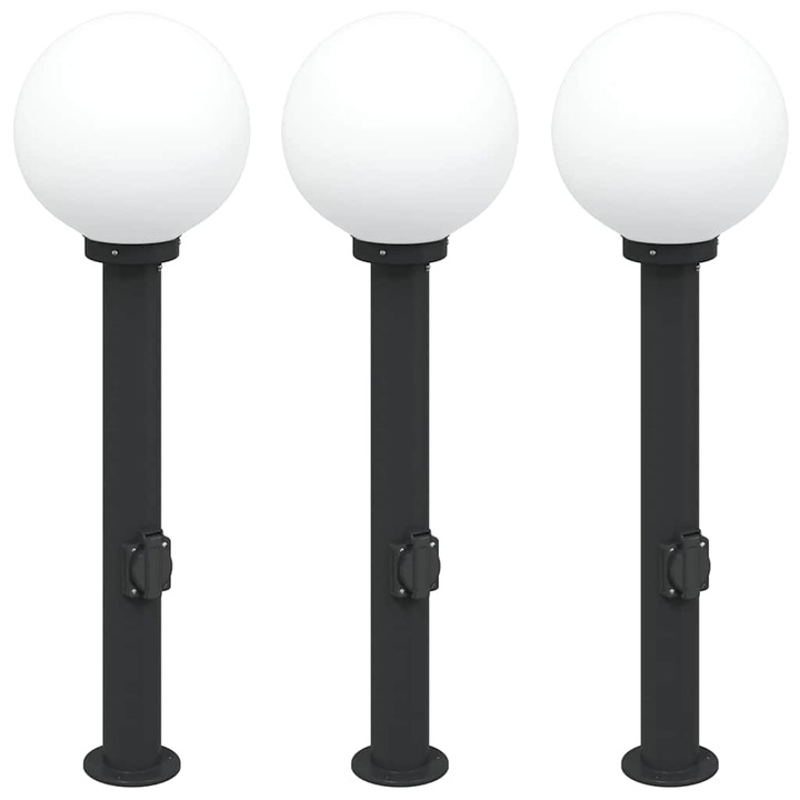 Осветителни стълбове с контакт vidaXL, 3 бр., 80 см, черни, IP44