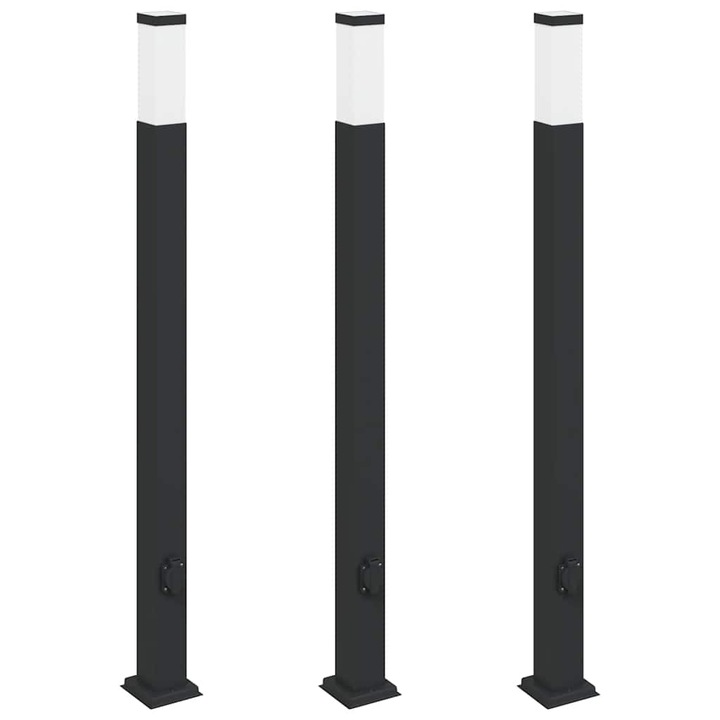 Осветителни стълбове с контакт vidaXL, 3 бр., 110 см, черни, IP44