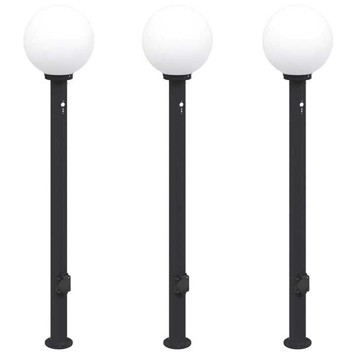 Осветителни стълбове с датчик и контакт vidaXL, 3 бр., 120 см, черни, IP44