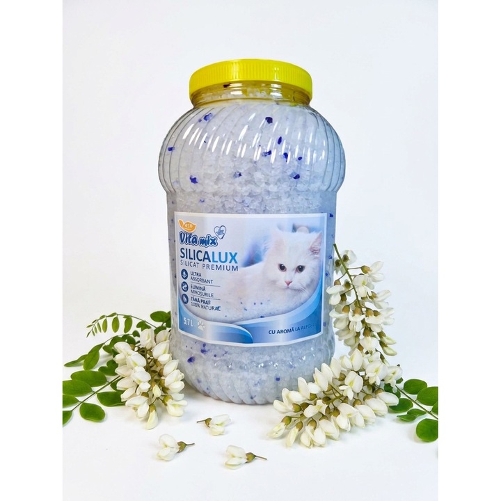 Așternut igienic SilicaLux, Vitamix, silicat, absorție mare, aromă Flori de Salcam, 5.7 Litri