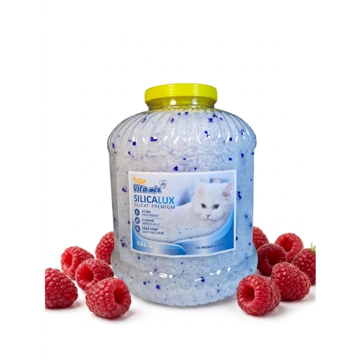 Asternut igienic pentru pisici, Vitamix, cu aroma de zmeura, 11.4 Litri, silicat