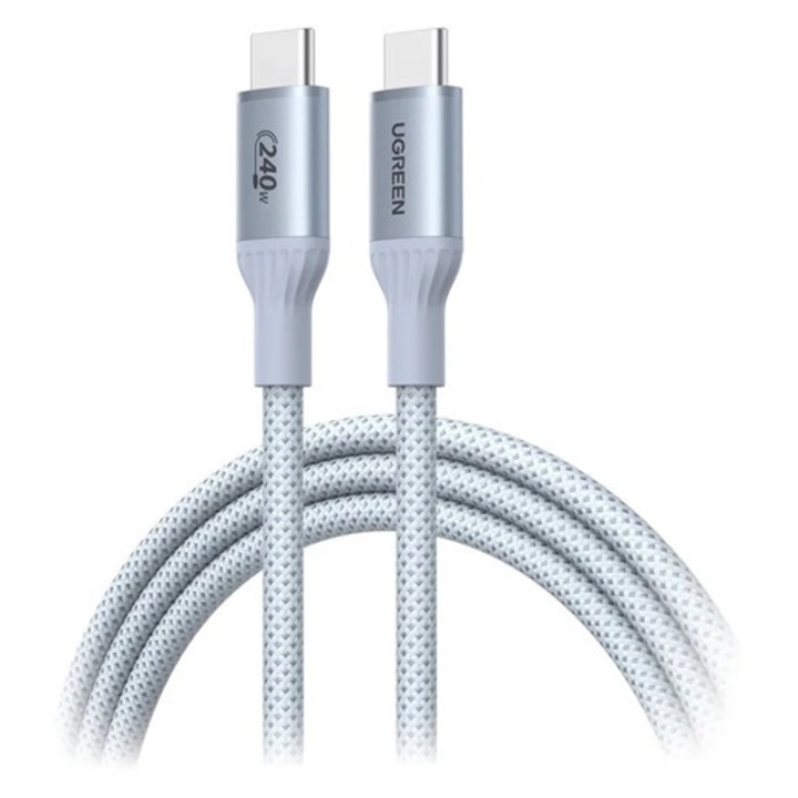 Ugreen l534 adatkábel, type-c - type-c, 240w, pd gyorstöltő 3.0, cipőfűző, 200cm, világosszürke