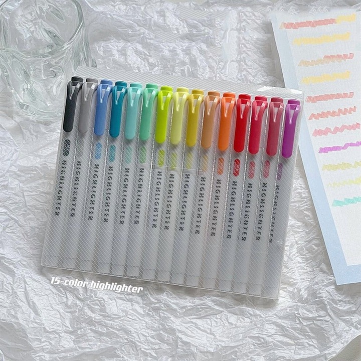 15 darabos kétvégű marker készlet, válogatott színek, kifolyásmentes tinta, 10ml