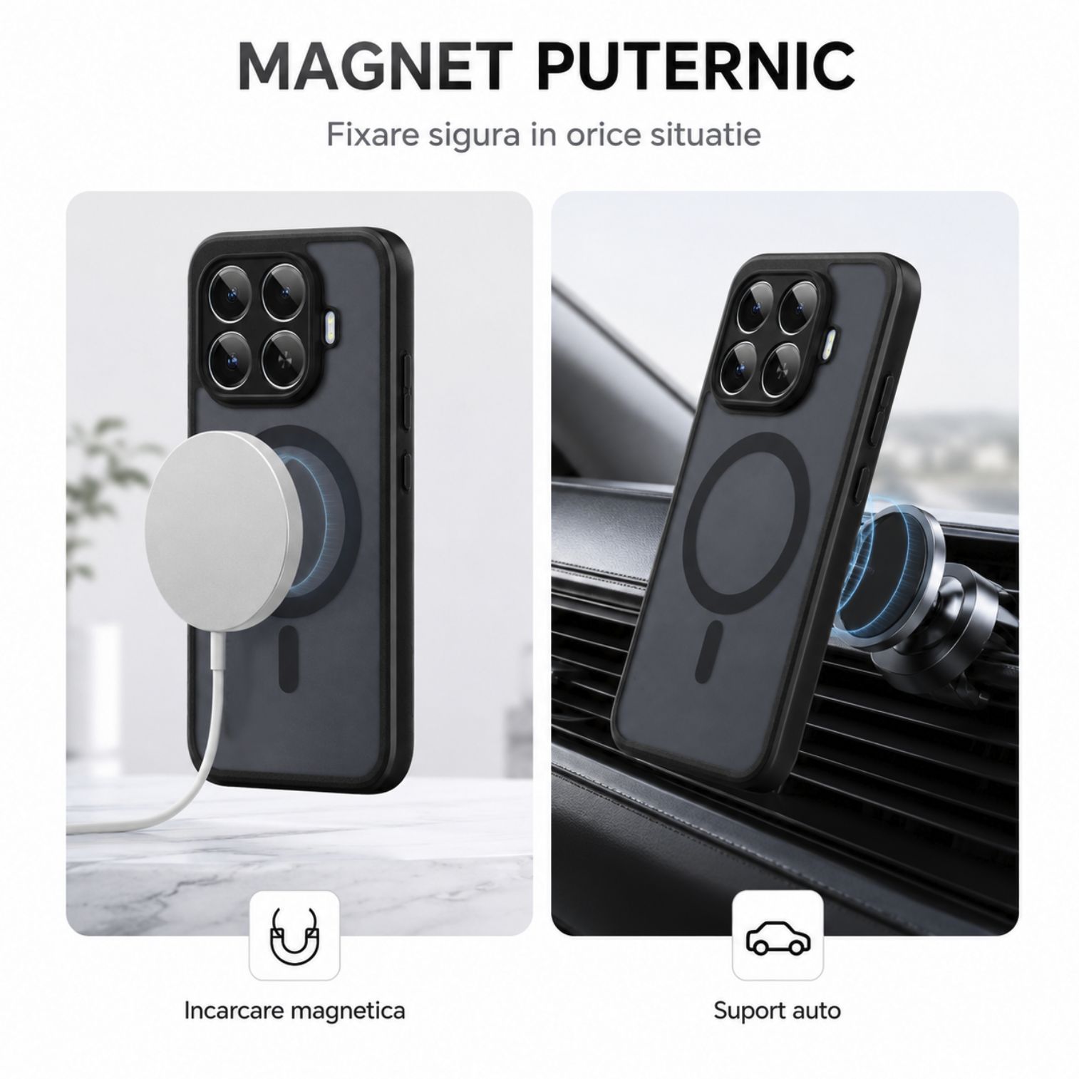 Husa pentru Xiaomi 17T Pro, Magsafe, Protectie Cameres, Patru Colturi Anti-soc, TPU, Negru