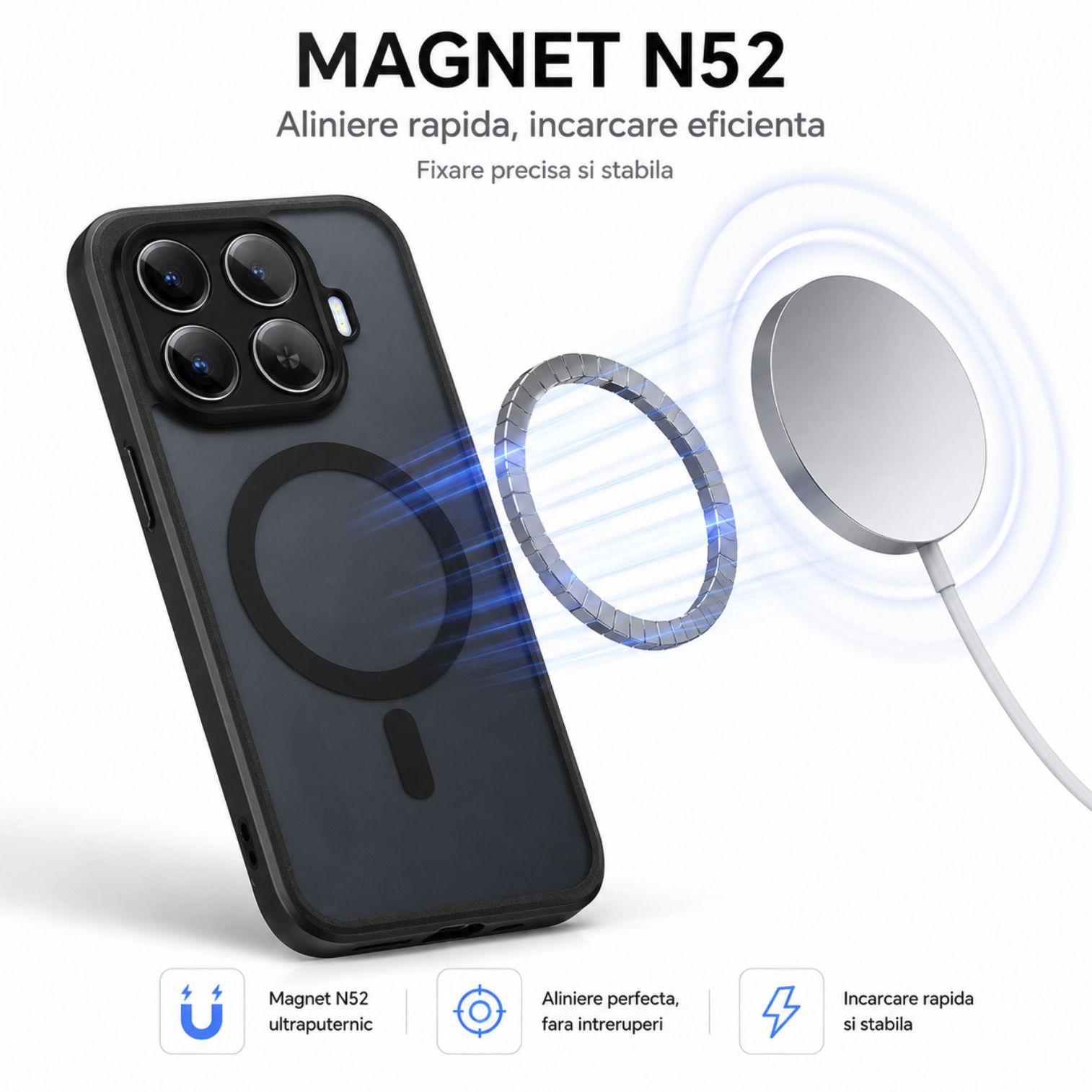 Husa pentru Xiaomi 17T Pro, Magsafe, Protectie Cameres, Patru Colturi Anti-soc, TPU, Negru