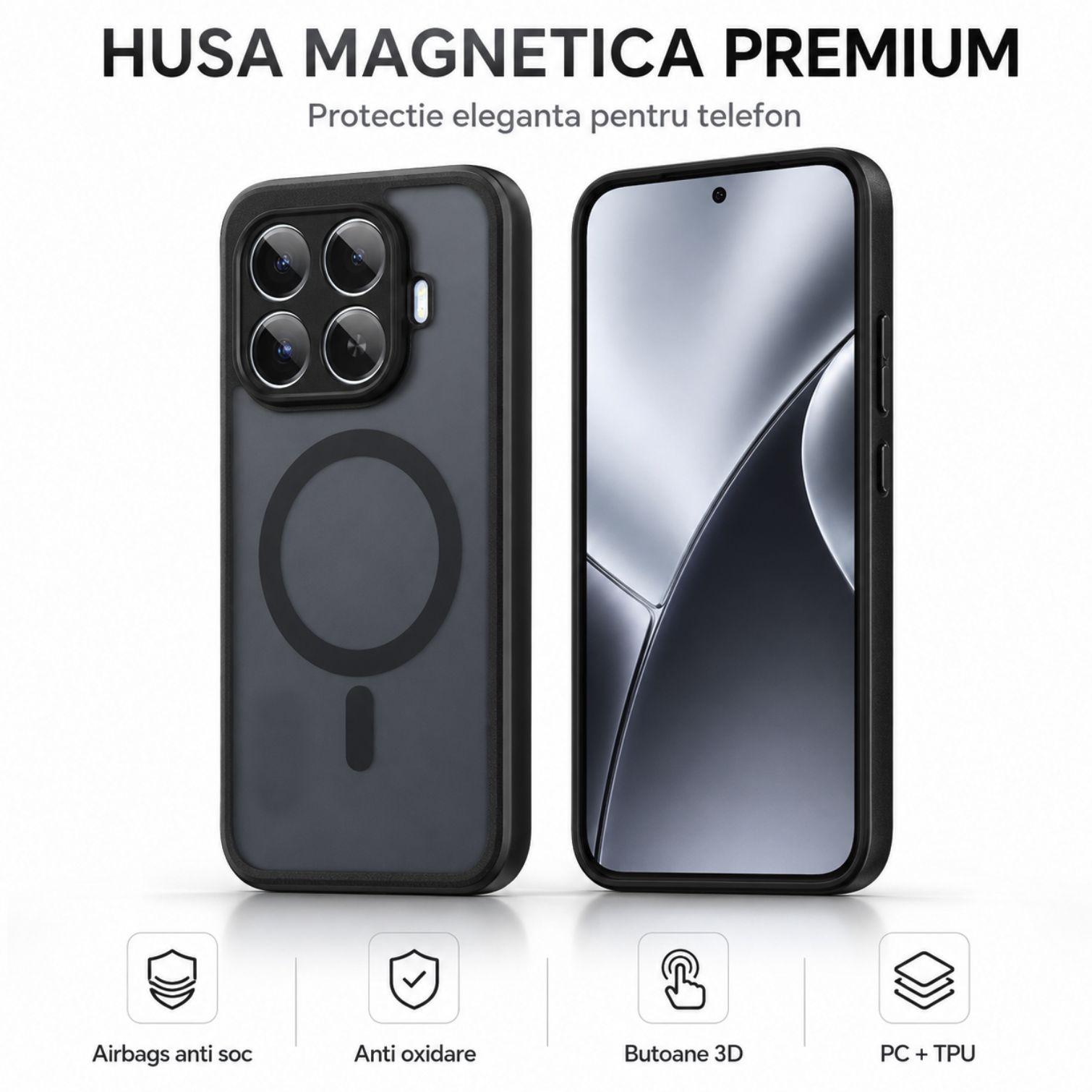 Husa pentru Xiaomi 17T Pro, Magsafe, Protectie Cameres, Patru Colturi Anti-soc, TPU, Negru