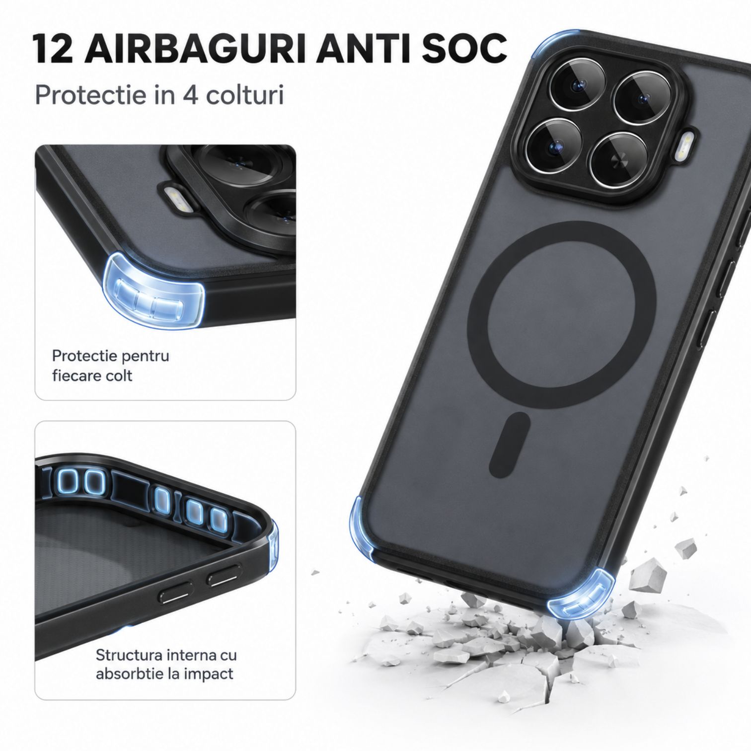 Husa pentru Xiaomi 17T Pro, Magsafe, Protectie Cameres, Patru Colturi Anti-soc, TPU, Negru