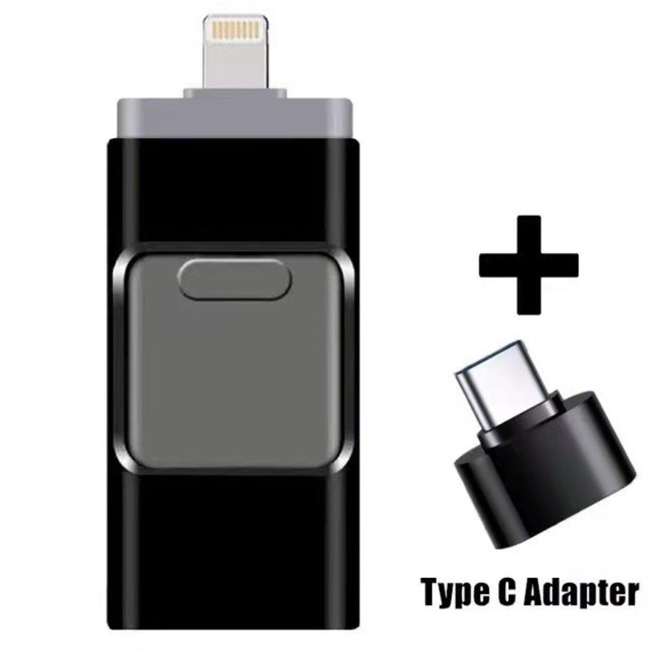 2TB-os 4 az 1-ben visszahúzható pendrive, USB és Lightning tárolóadapter okostelefonhoz, fém külső memória, adatvédelem, fekete