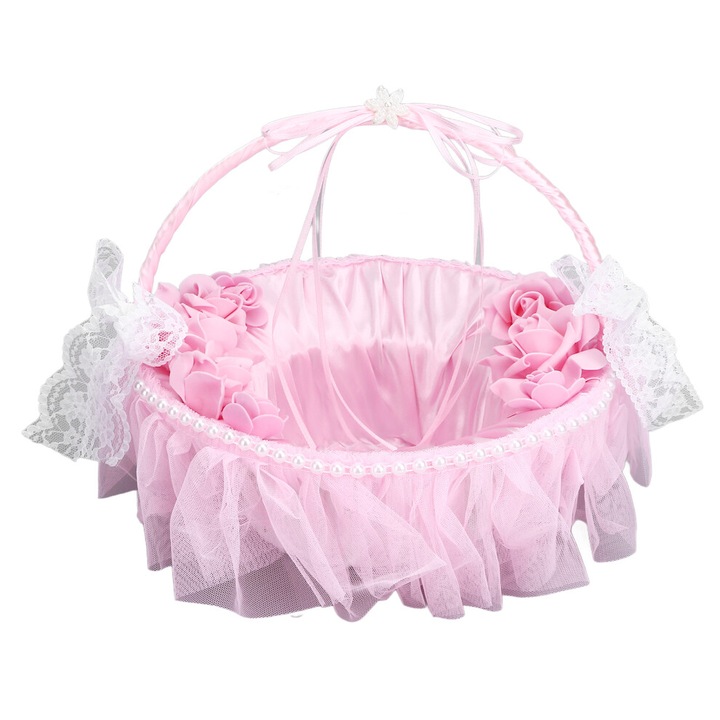 Cos evenimente roz dantela cu maner 20x15x10cm