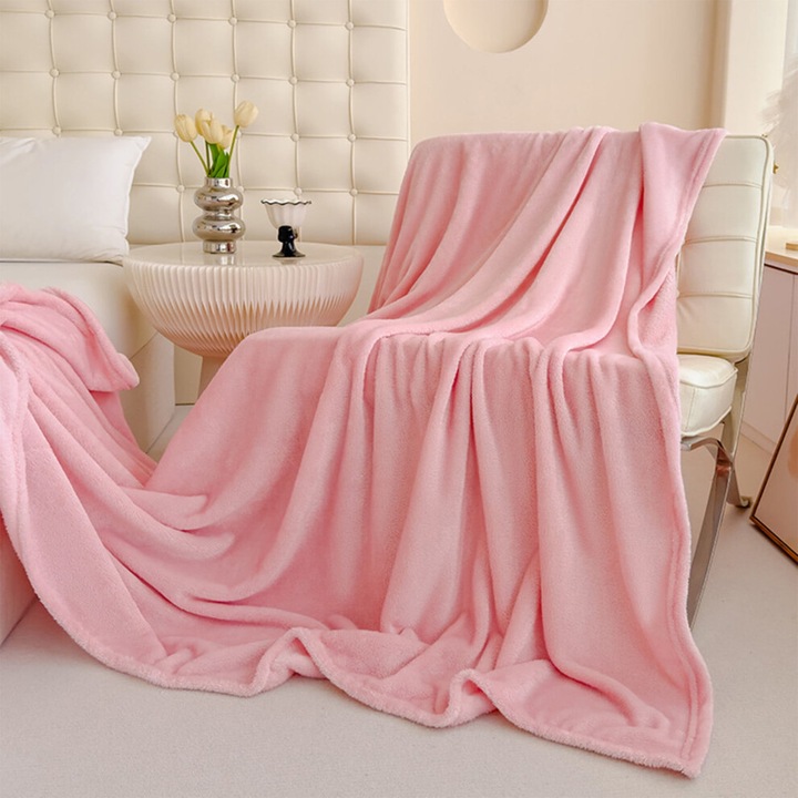 Patura fleece moale 150x200cm, reversibila, calduroasa, uni, usoara