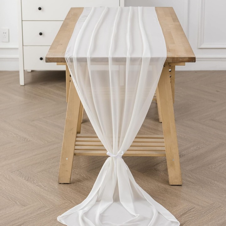 Asztalterítő, 10FT, sifon, elefántcsont, 30x300cm