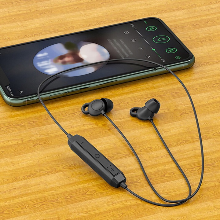 Bluetooth fülhallgató, fekete, 10x10x2.5cm, vezeték nélküli, zajcsökkentő, kényelmes alváshoz
