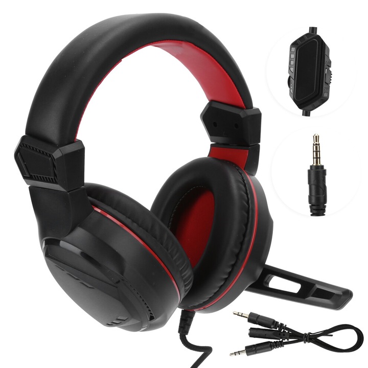 Casti gaming surround sound, microfon cu anulare zgomot, design ergonomic, LED, universal, negru