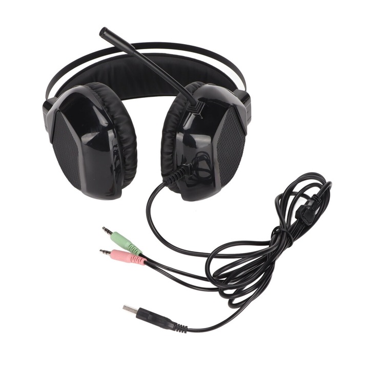 Casti gaming, design ergonomic, microfon reglabil, iluminare RGB, negru