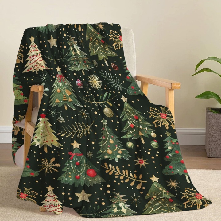 Patura flanel moale, usoara, model Craciun, 150x200cm