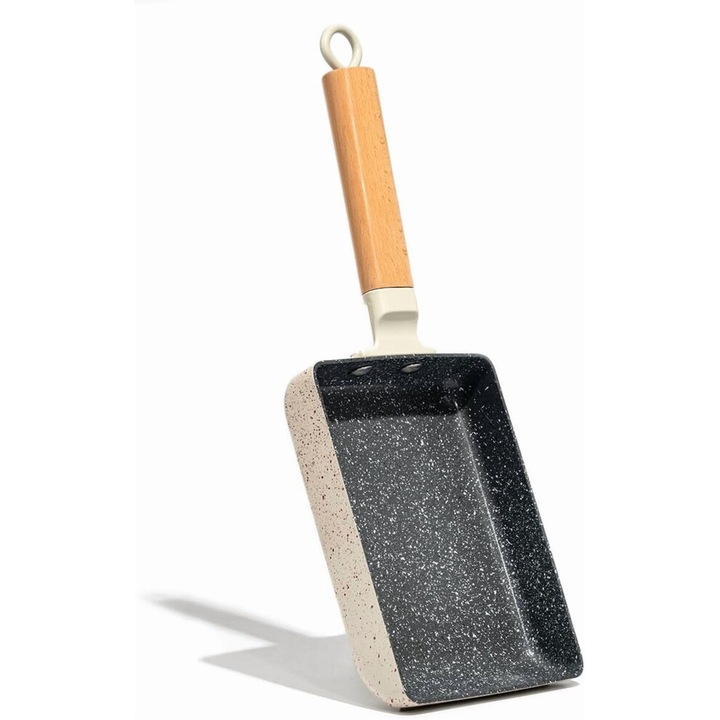 Téglalap alakú omlett serpenyő, kerámia, fa nyél, 2.5mm, fekete